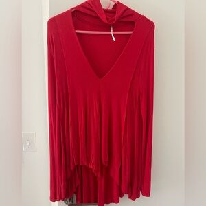 Free people long sleeve V-neck red top! Great condition size small!